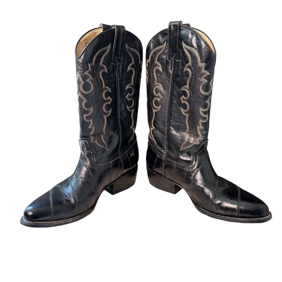 Je-Ver | Black Eel Leather Cowboy Boots Size Men’s 8.5 Women’s 10.5 - Picture 6 of 11